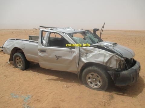 صورة ماضية من أرشيف الموقع لانقلاب سيارة نيسان تابعة لاسنيم